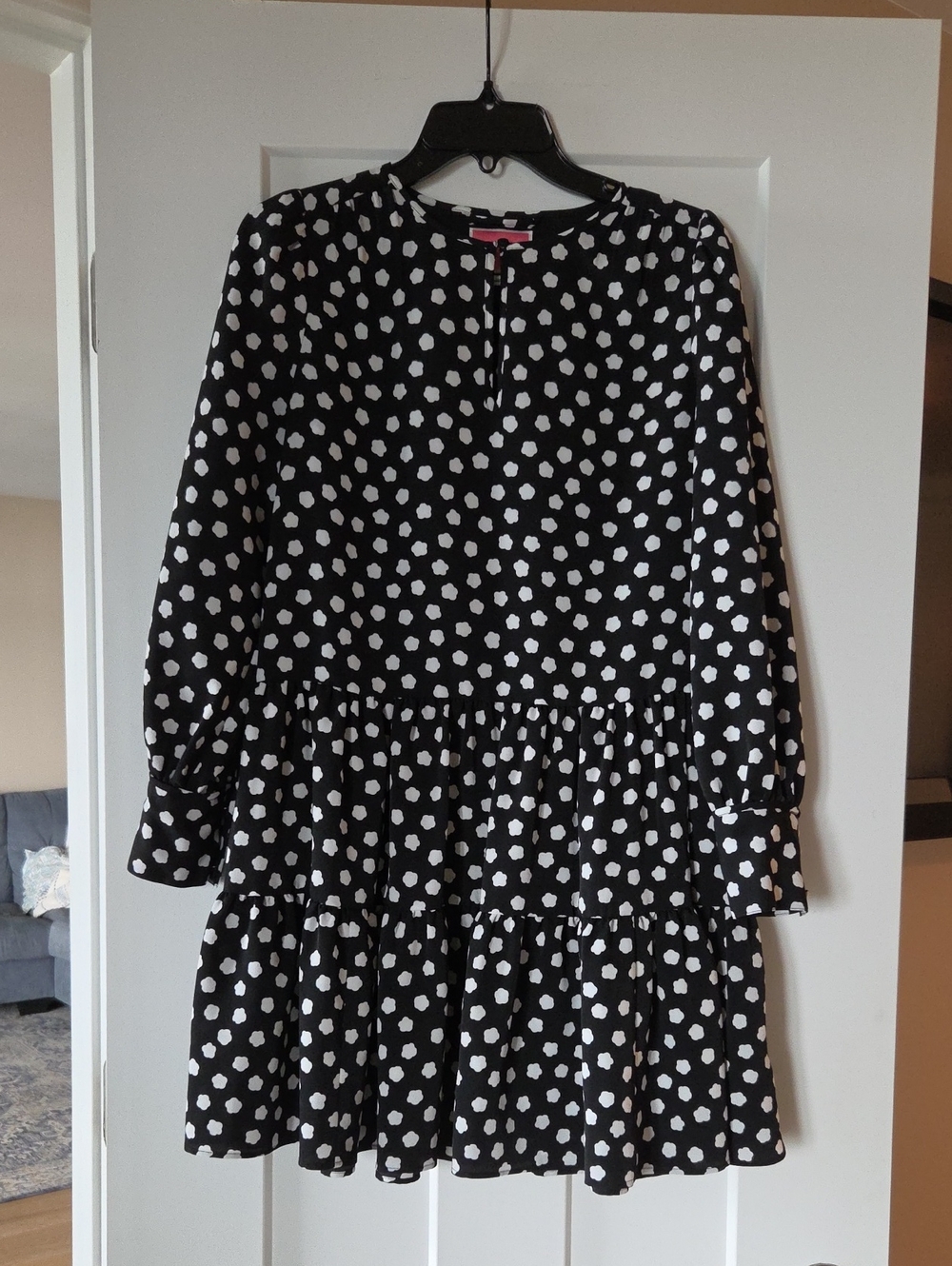 kate spade Women'S Black and White Polka Dot Tiered Long-Sleeve Dress